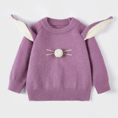 3D Ear Fur Ball Knitted Sweater for Toddler Girls
