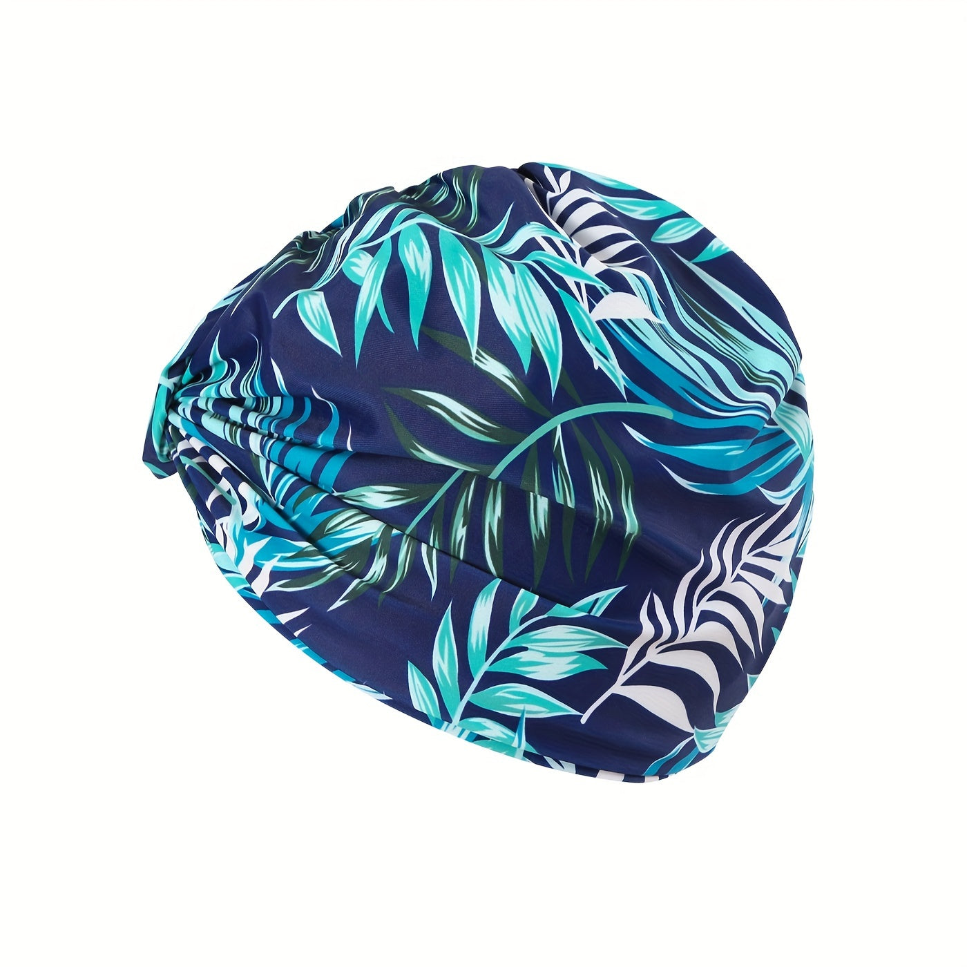 Tropical Leaf Print Ruched Swimming Hat Universal Water Sports Cap