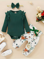 2pcs Baby Girl Ruffle Romper Floral Pants Set Newborn Outfit