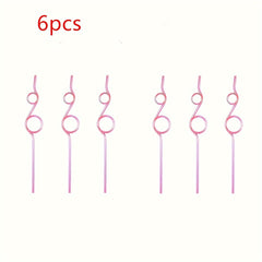 6/12pcs Reusable Plastic Curly Straw for Water Bottle Bar Cocktail Party