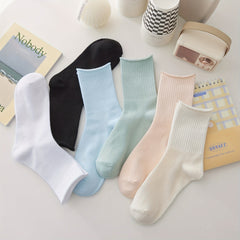 6 Pairs Solid Mid-Tube Curling Socks for Women