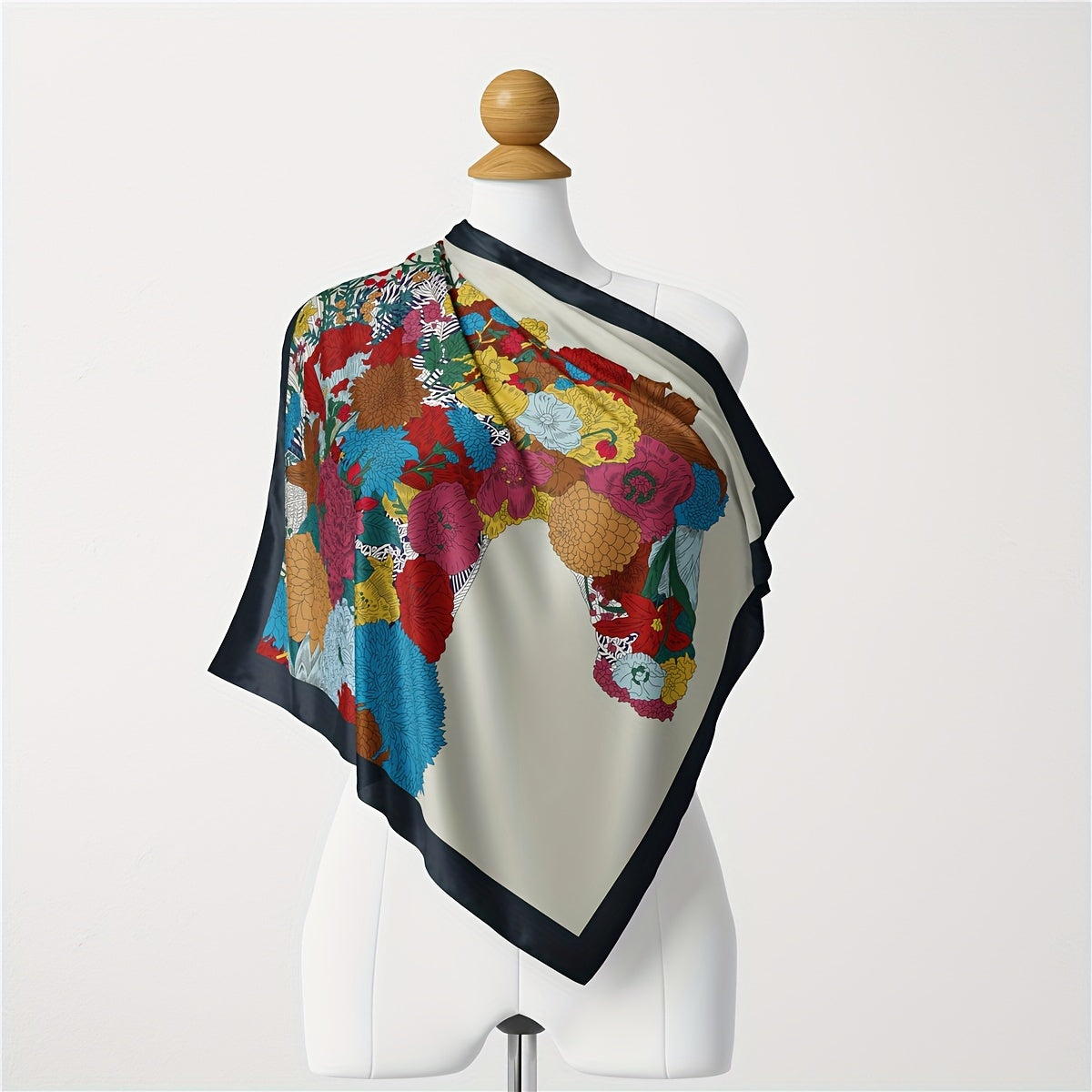 Horse Flower Print Satin Square Scarf Neckerchief Bandana for Women