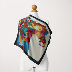 Horse Flower Print Satin Square Scarf Neckerchief Bandana for Women