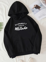Attitude Print Hoodie with Kangaroo Pocket for Women
