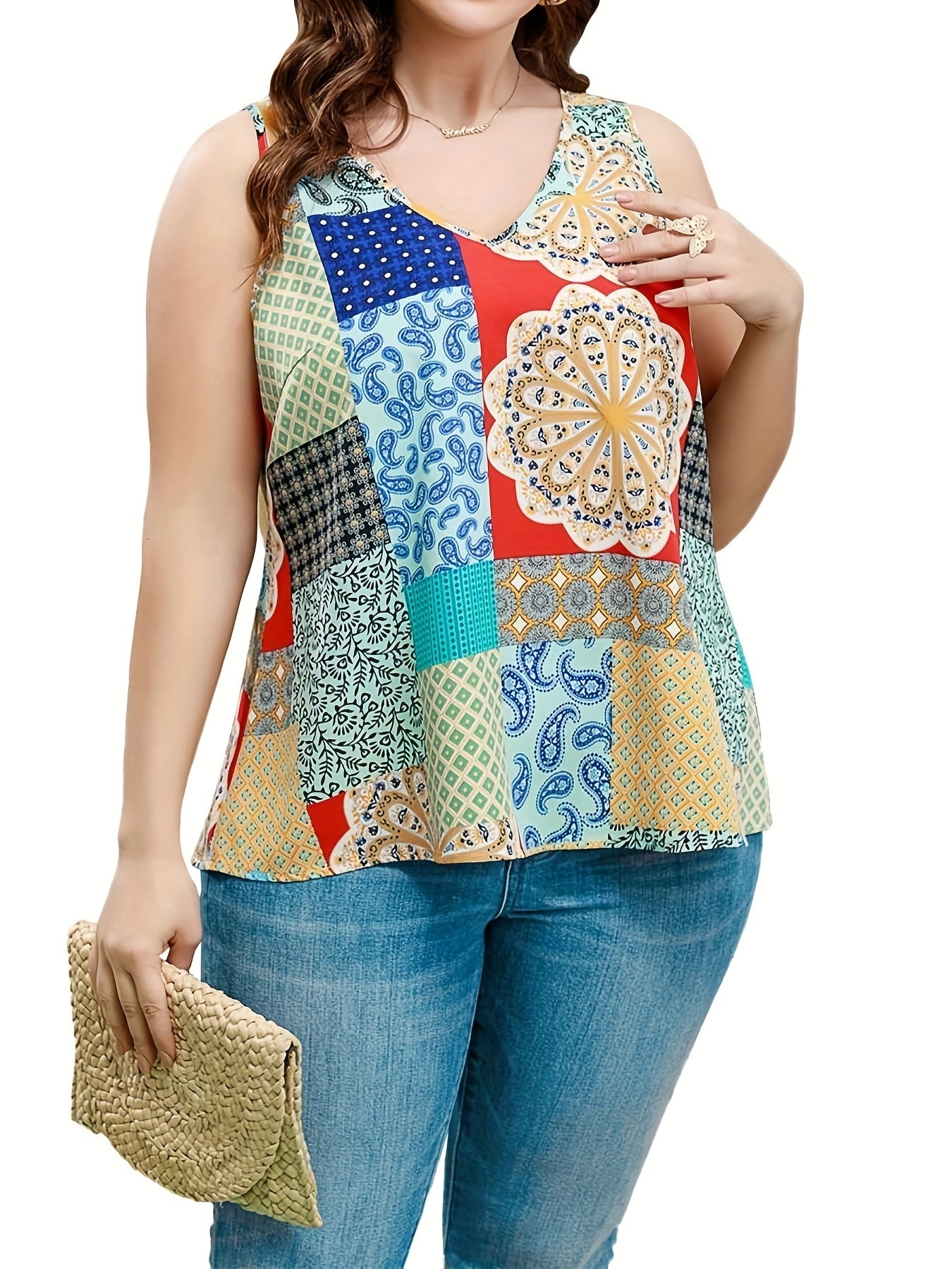 Printed V-Neck Tank Top for Women