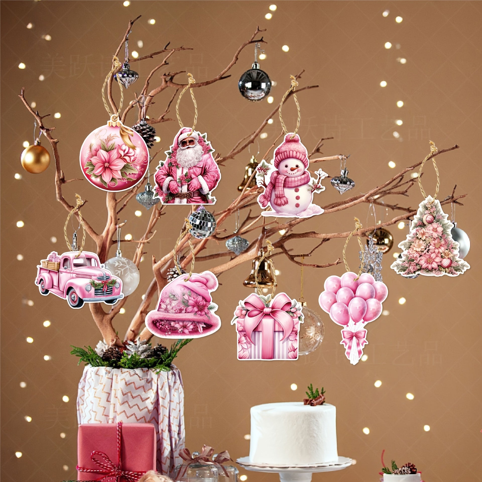 8pcs Christmas Props Mini Hanging Ornaments for Holiday Party Home Decor