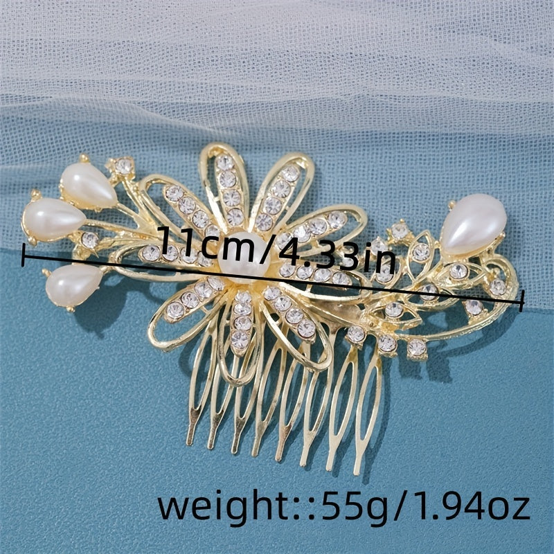 Girls Rhinestone Hairpin Crystal Flower Faux Pearl Hairpin