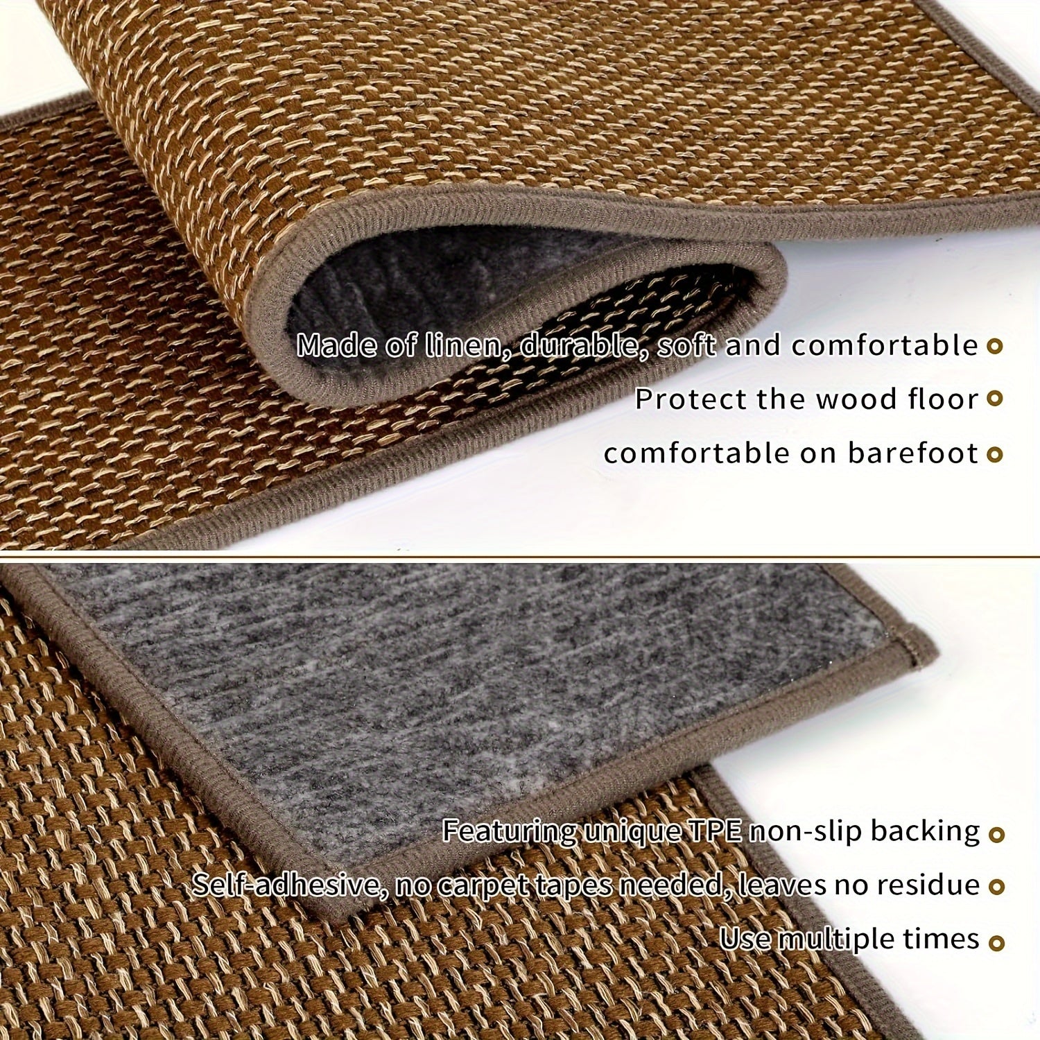 Natural Linen Non Slip Stair Treads for Wooden Steps Indoor
