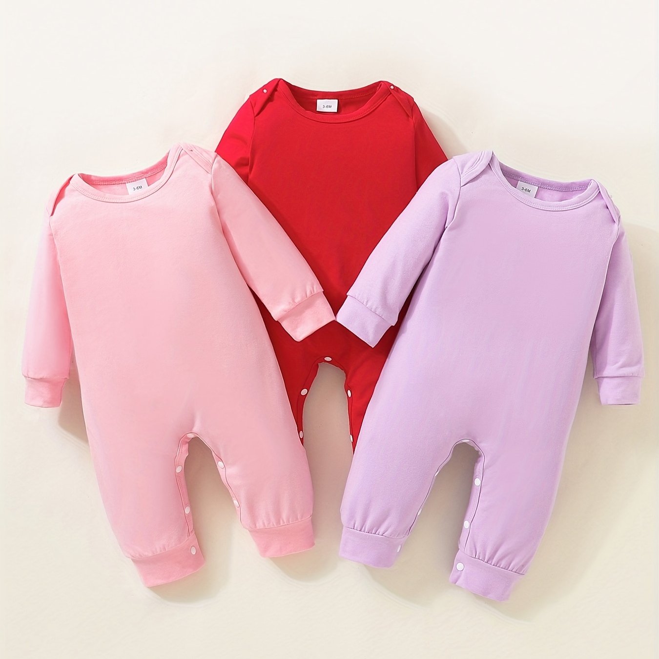 Baby Girls Cotton Loungewear Set Solid Rompers 3pcs