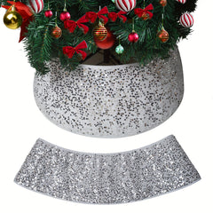 57-99cm Silvery Sequin Christmas Tree Skirt w/ Decoration & Glitter Velvet