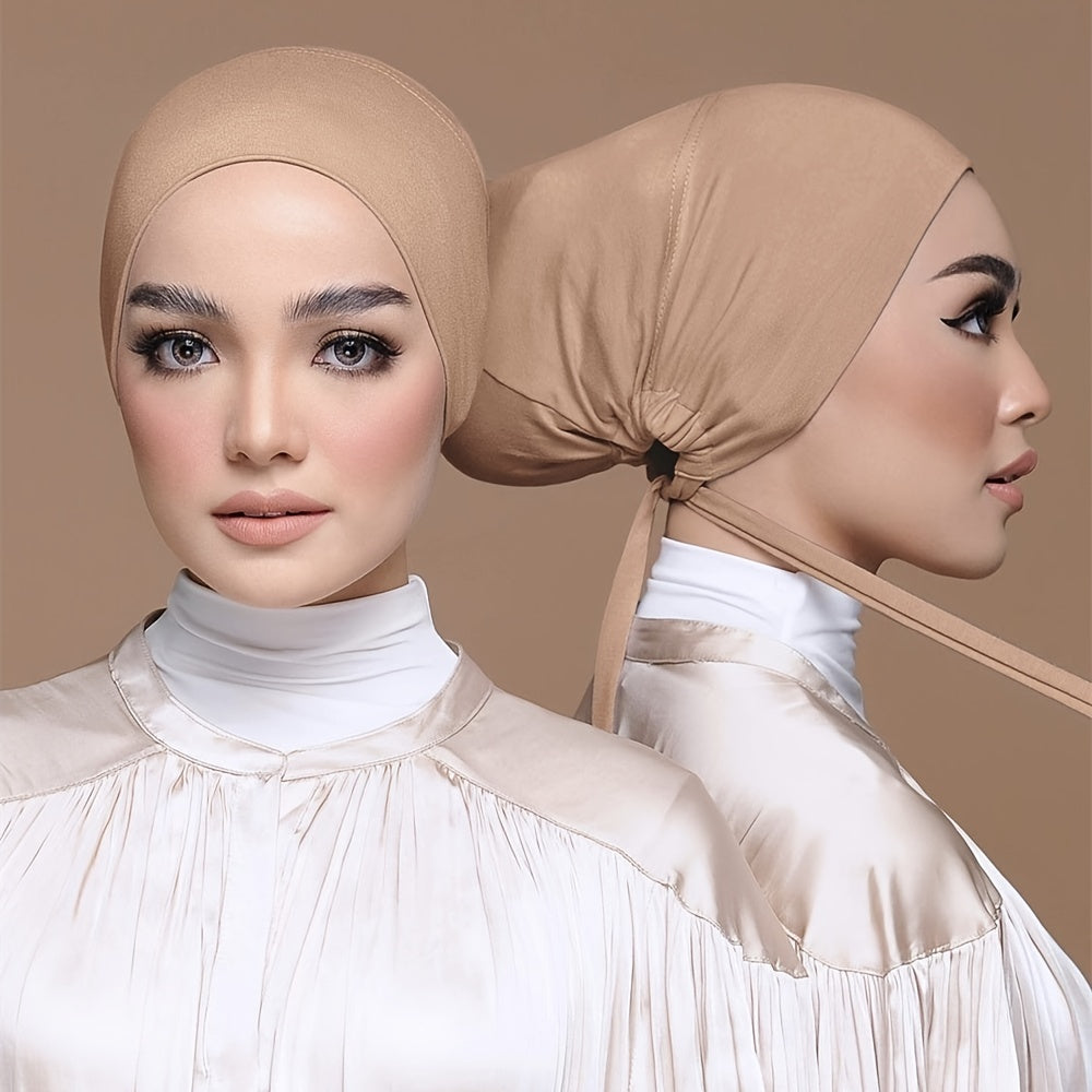 Adjustable Inner Under Hijab Cap With Ties Back Under Scarf Solid Bonnet Caps