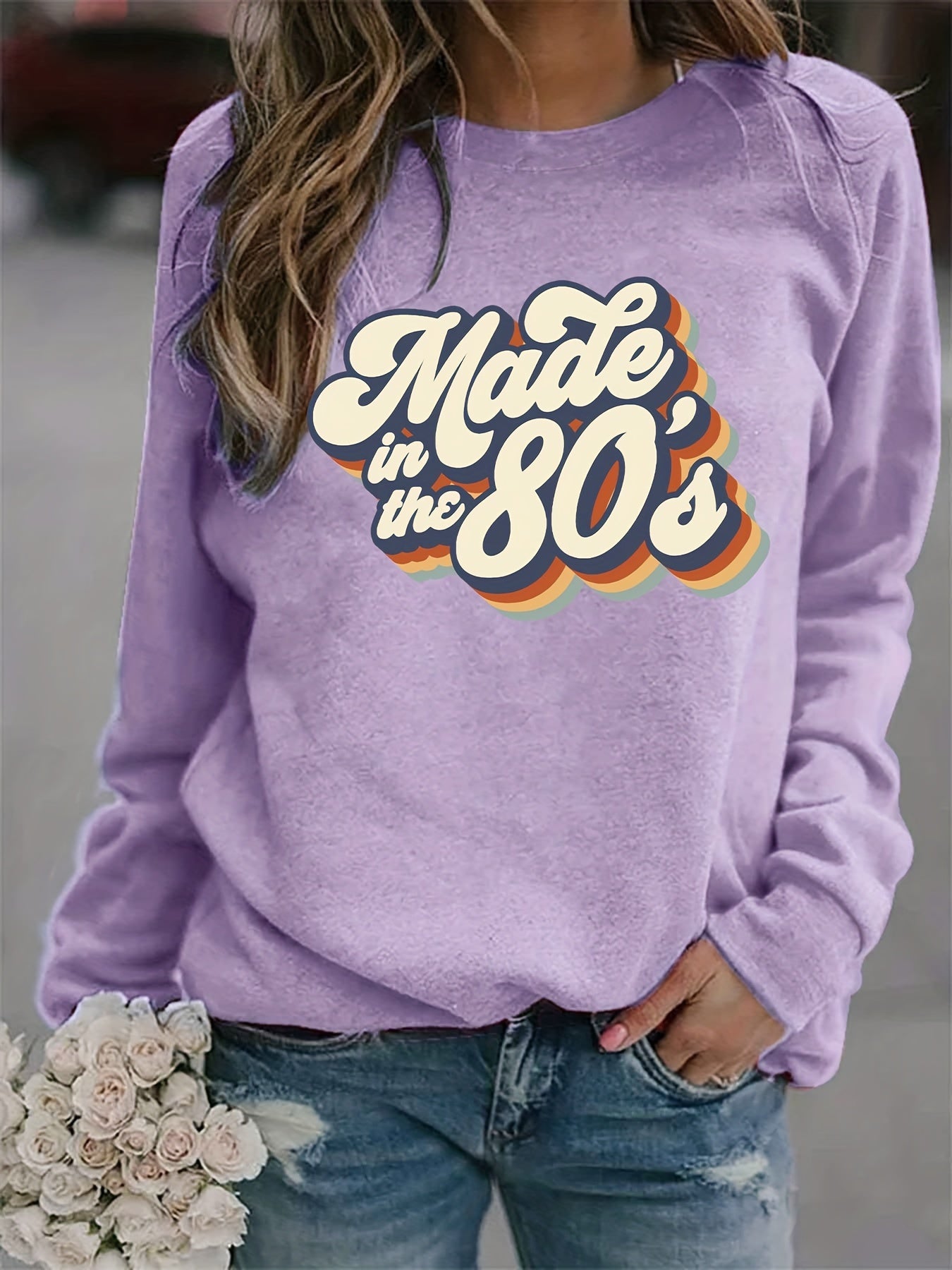 Vintage 80s Print Graphic Pullover Sweatshirt for Women