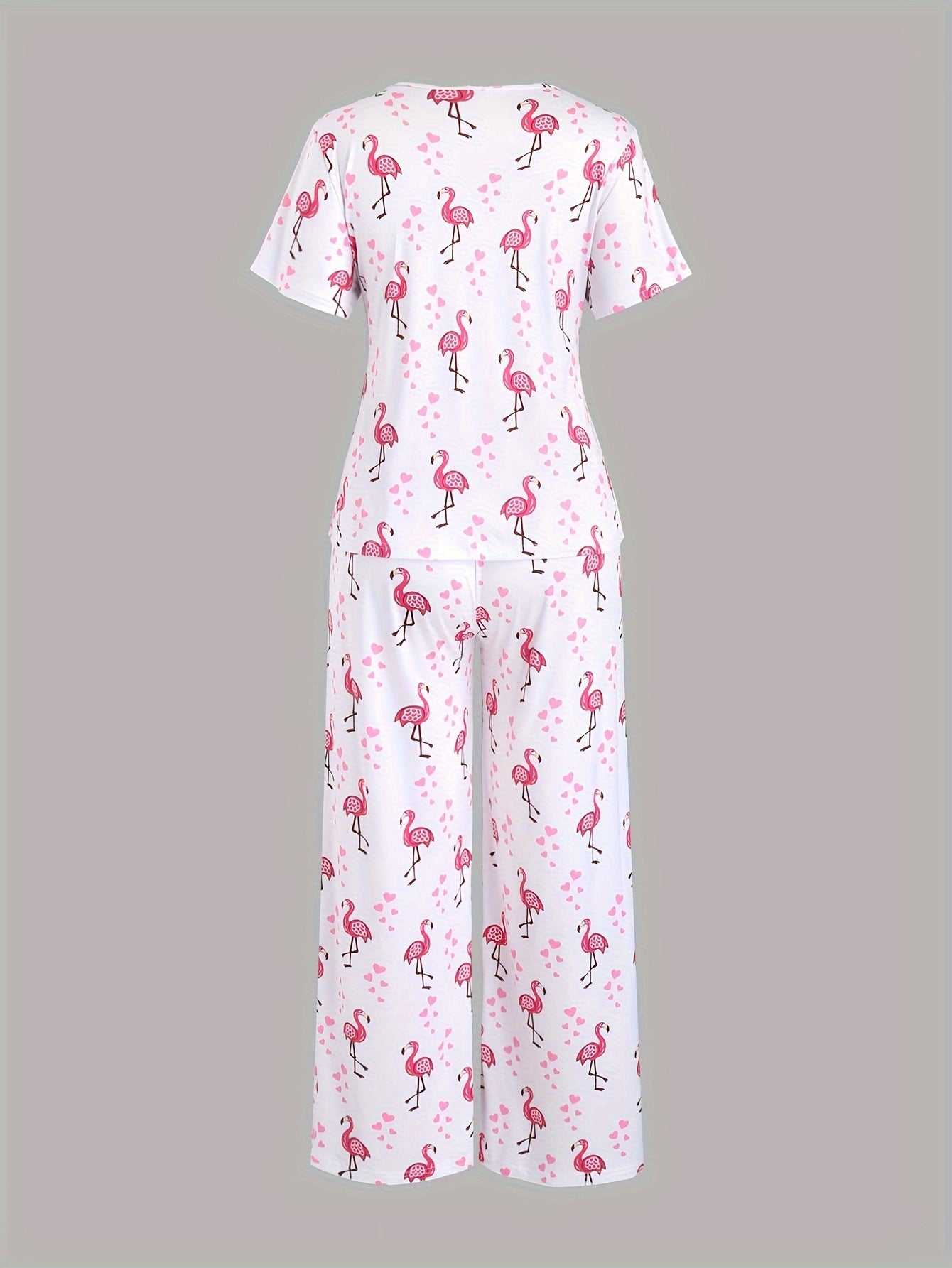 Heart & Flamingo Print Pajama Set