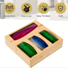 Bamboo Kitchen Food Storage Bag Organizer Holders And Dispenser