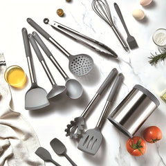 12pcs Silicone Kitchen Utensil Set With Stainless Steel Handle