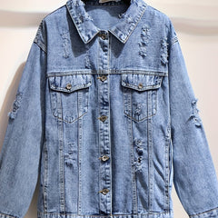 Solid Button Long Sleeve Denim Jacket