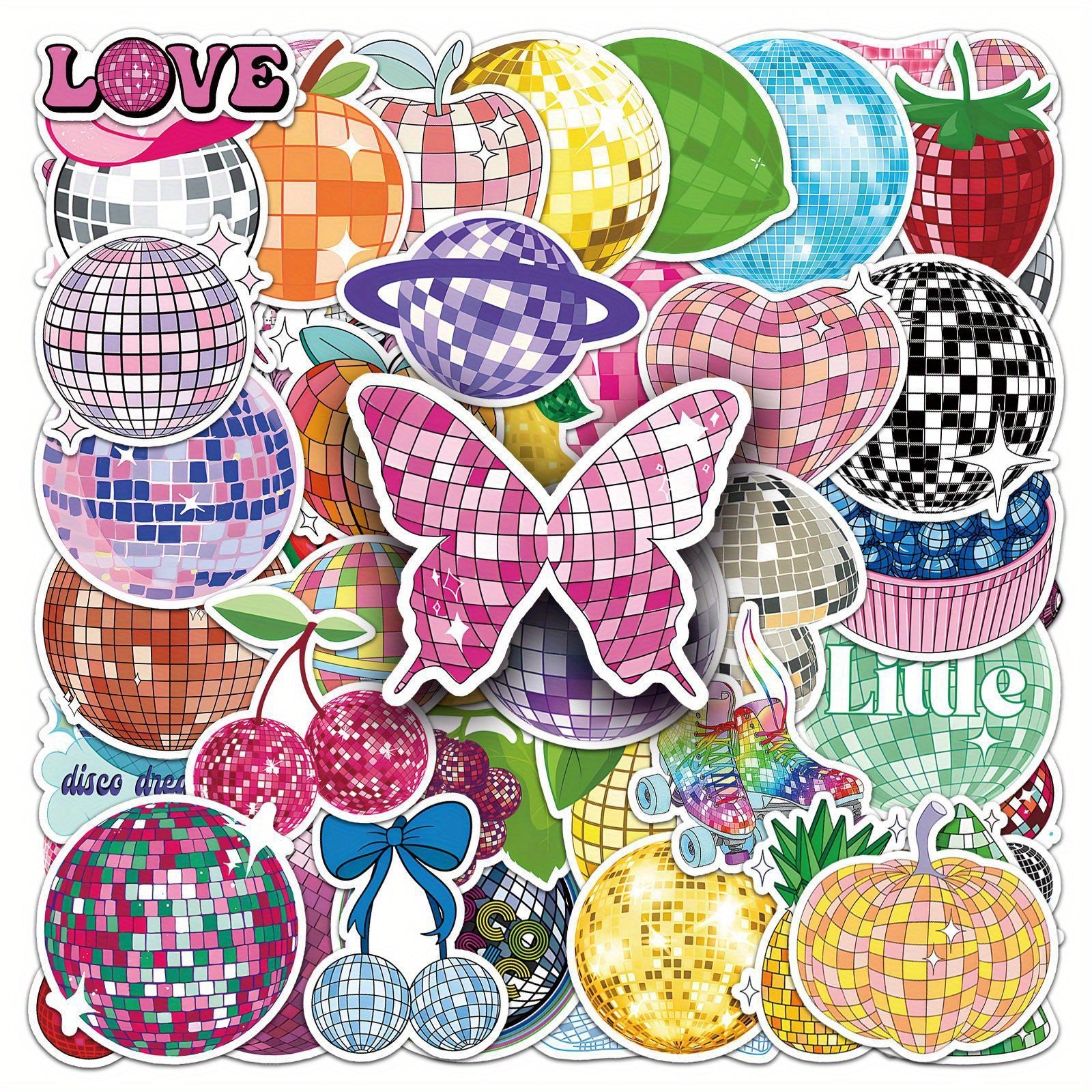 50pcs Disco Party Cartoon Graffiti Stickers Love & Peace Theme for Water Bottles