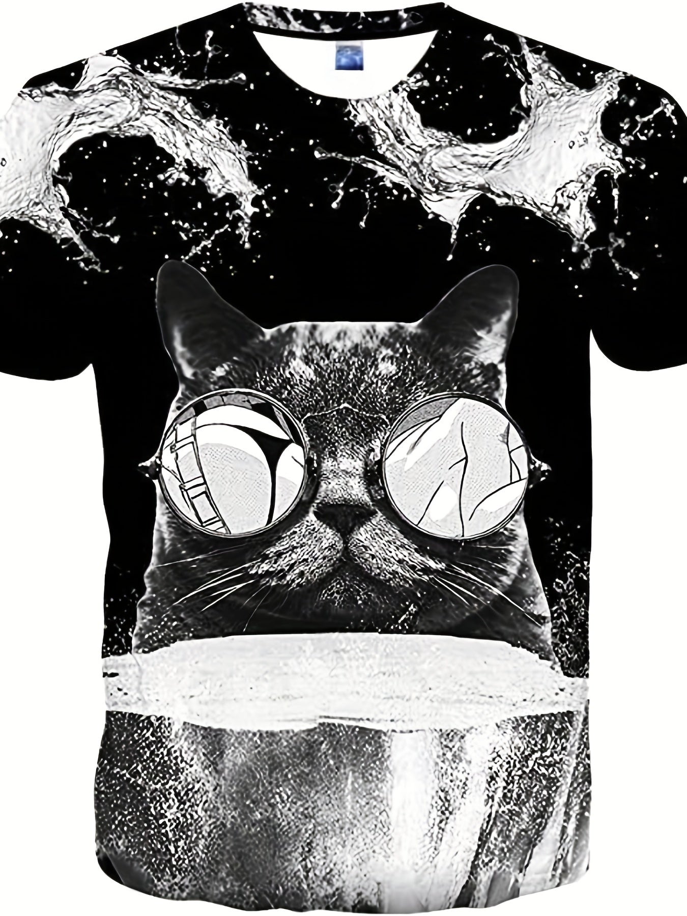 Vintage Cat Graphic T shirt for Men 3D Digital Print Crew Neck Tee