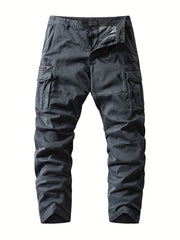 Cotton Solid Flap Pockets Straight Leg Cargo Pants Men Work Hiking Fishing