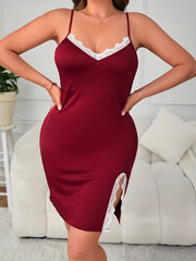 Sexy Nightdress Lace Trim V Neck Cami Sleep Dress