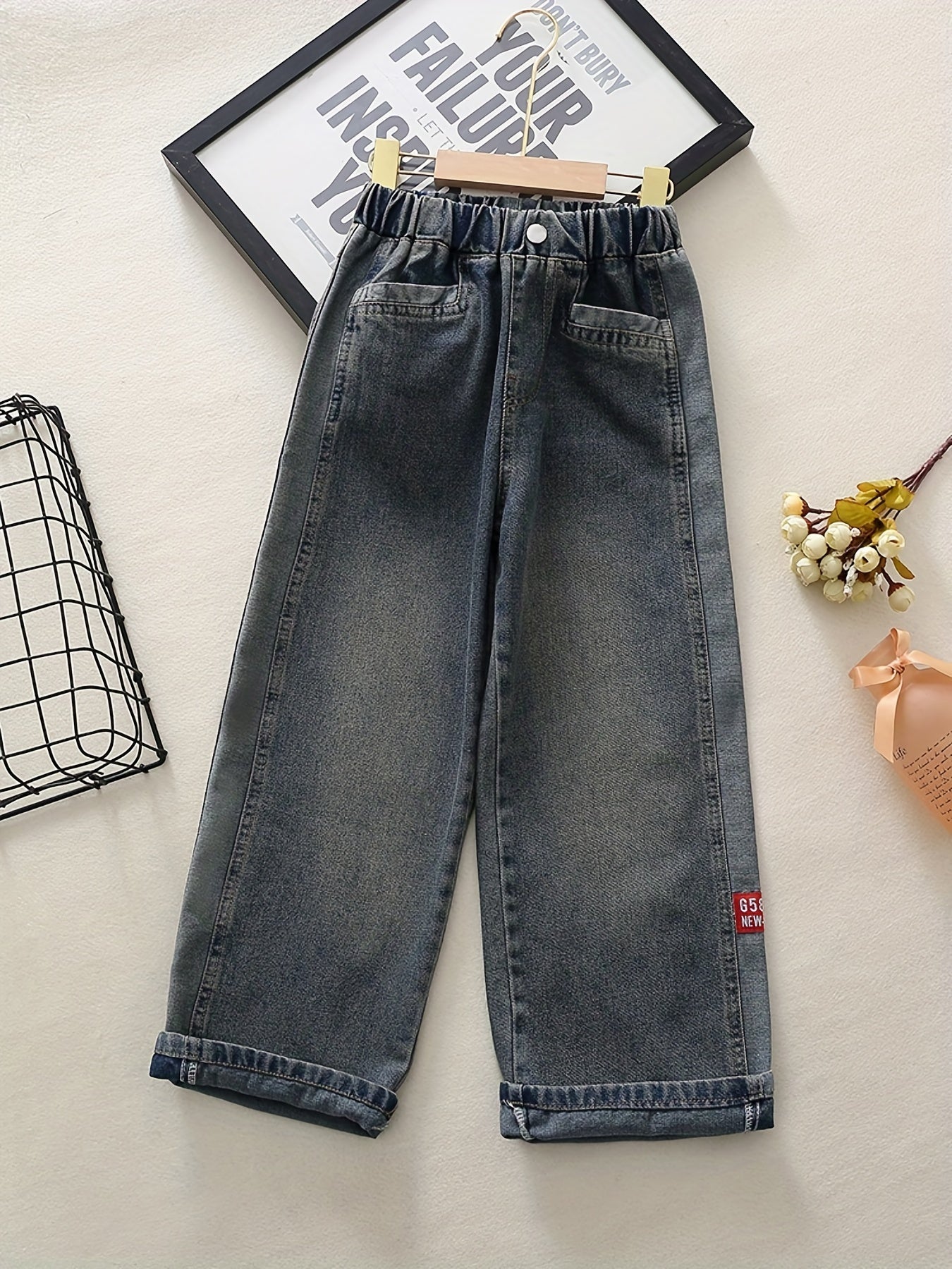 Girls Vintage Style Straight Leg Hip Hop Denim Pants