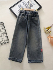 Girls Vintage Style Straight Leg Hip Hop Denim Pants