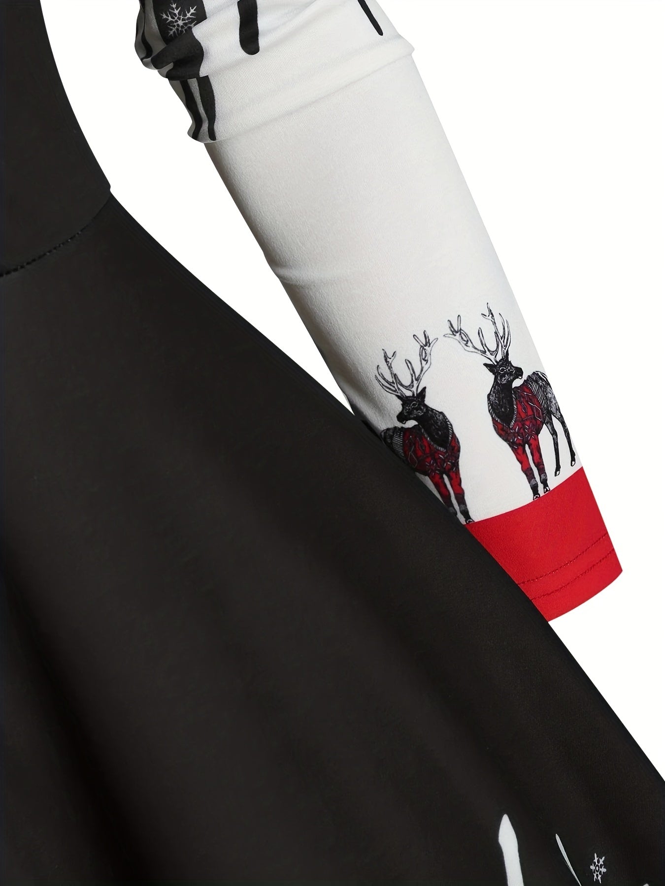 Colorblock Deer Print Round Neck Dress