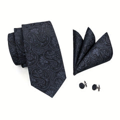 Men's Floral Tie Set with Handkerchief and Clip
