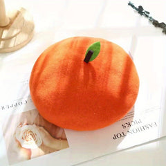 Fruit Leaf Berets Knitted Hollow Crochet Octagonal Hat for Women
