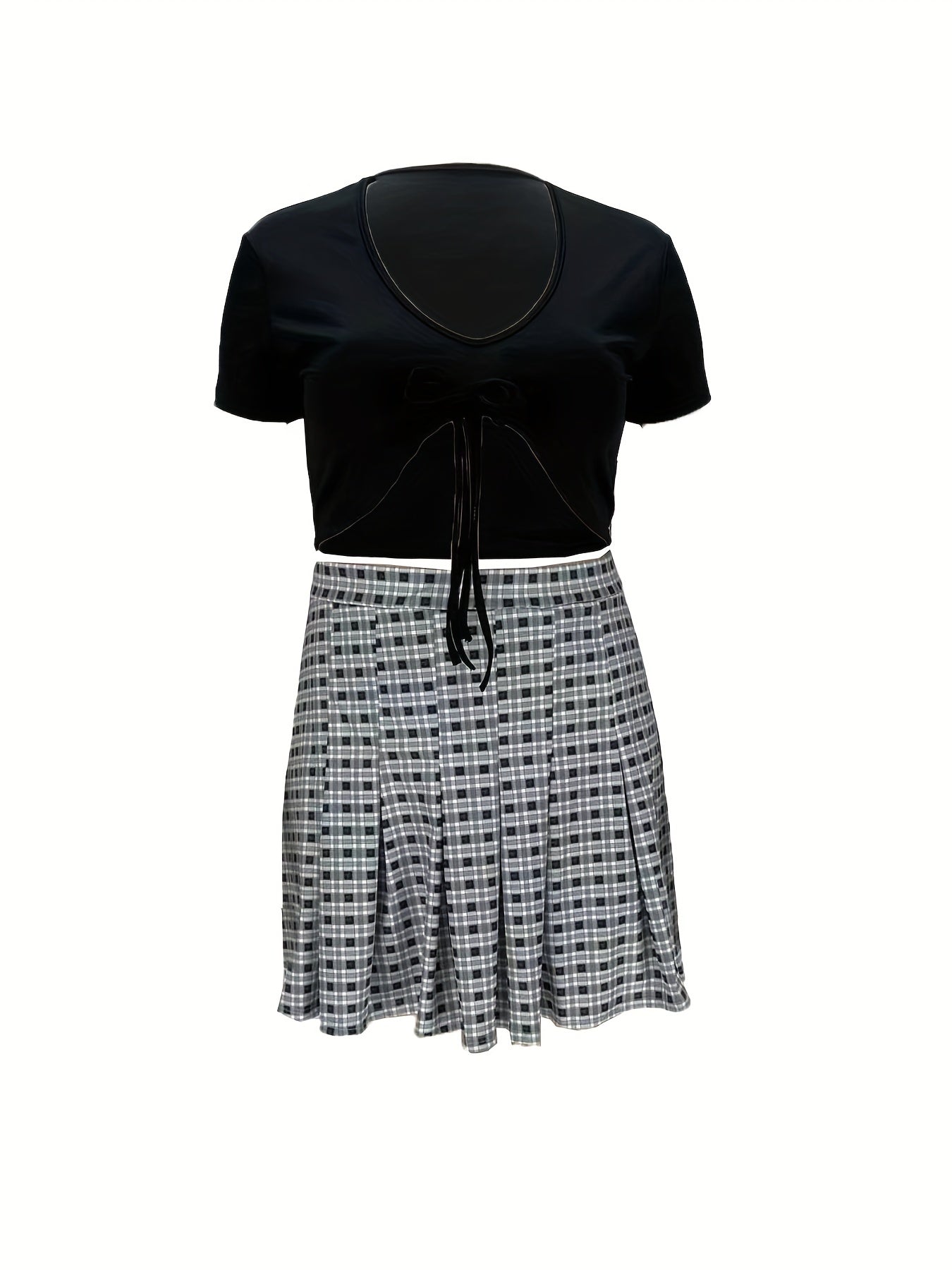 Tie Front Crop Top & Plaid Mini Skirt Set
