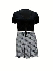 Tie Front Crop Top & Plaid Mini Skirt Set