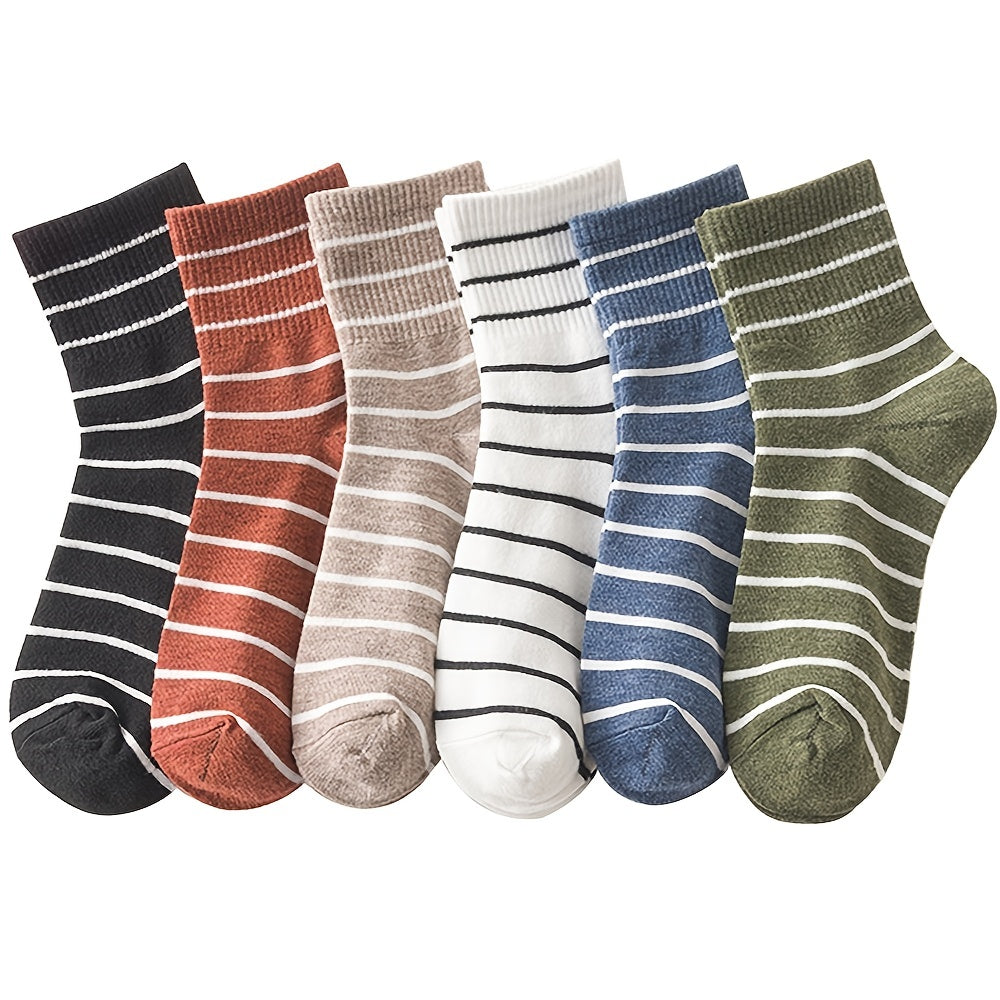 6 Pairs Women Socks Classic Striped Crew Socks Combed Cotton Athletic Ladies Soc