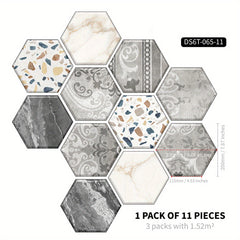 11pcs Bohemian Hexagon Floor Stickers Marble Pattern Waterproof Home Decor