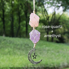 Natural Crystal Raw Hanging Car Charm - Star Moon Charm Rearview Mirror Decor