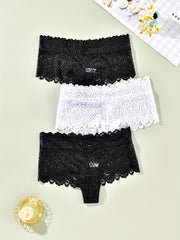 3 Pack Plus Size Lace Panties Set Women's Floral Underwear