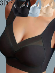 3pcs Mesh Wireless Bras Full Coverage Comfy & Breathable Women's Lingerie