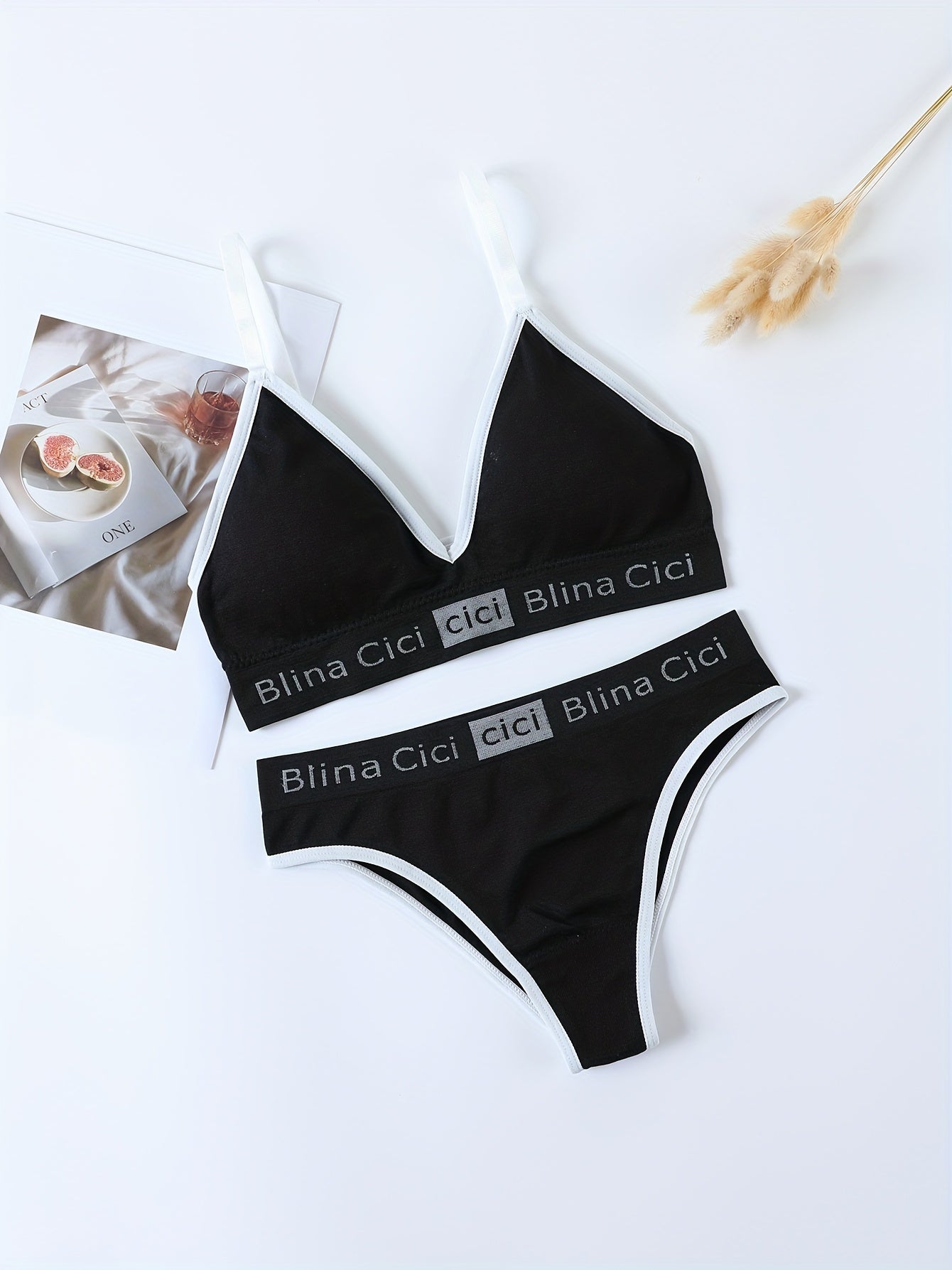 Letter Print Bra & Panties Lingerie Set