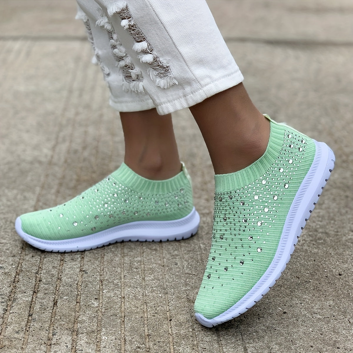 Women's Rhinestone Slip-On Sock Sneakers Low Top Shoes