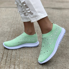 Women's Rhinestone Slip-On Sock Sneakers Low Top Shoes