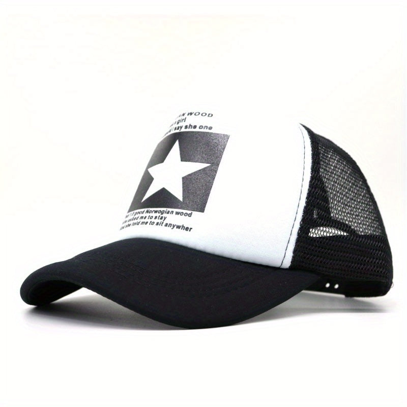 Pentagram Print Baseball Cap Mesh Trucker Hat Adjustable Sunscreen Sports Hats