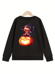 Witch & Pumpkin Girls' Sweatshirt Pullover Long Sleeve Top