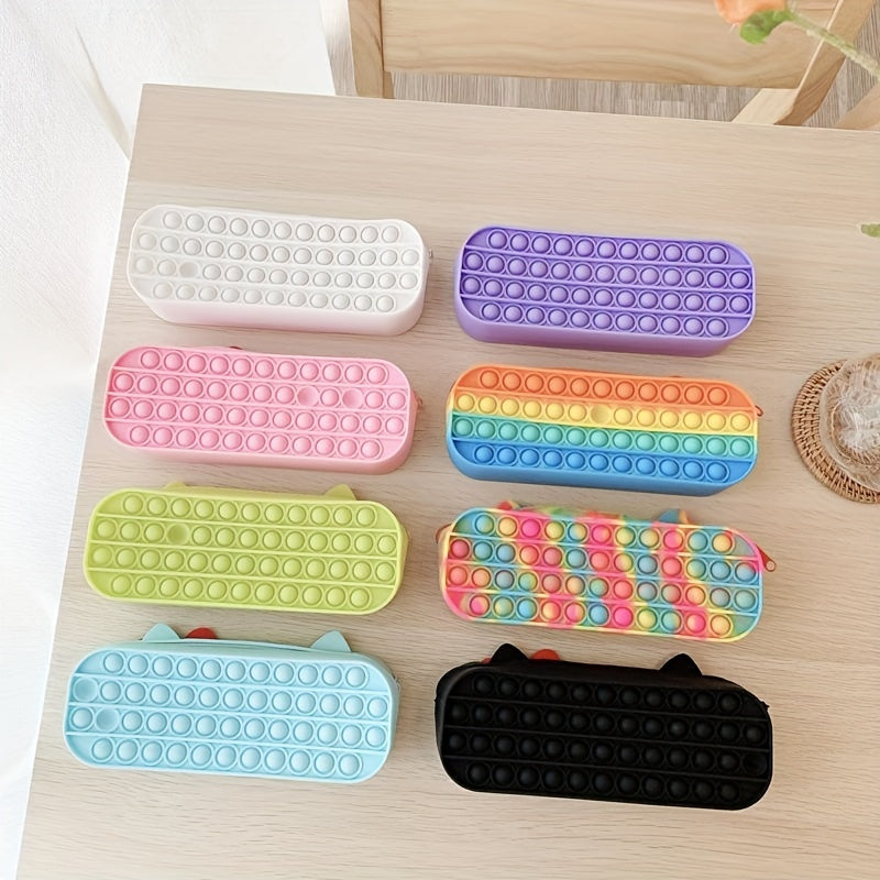 Rainbow Colorful Stationery Box Pencil Pen Case Coin Purse Soft Surface Bag Sili