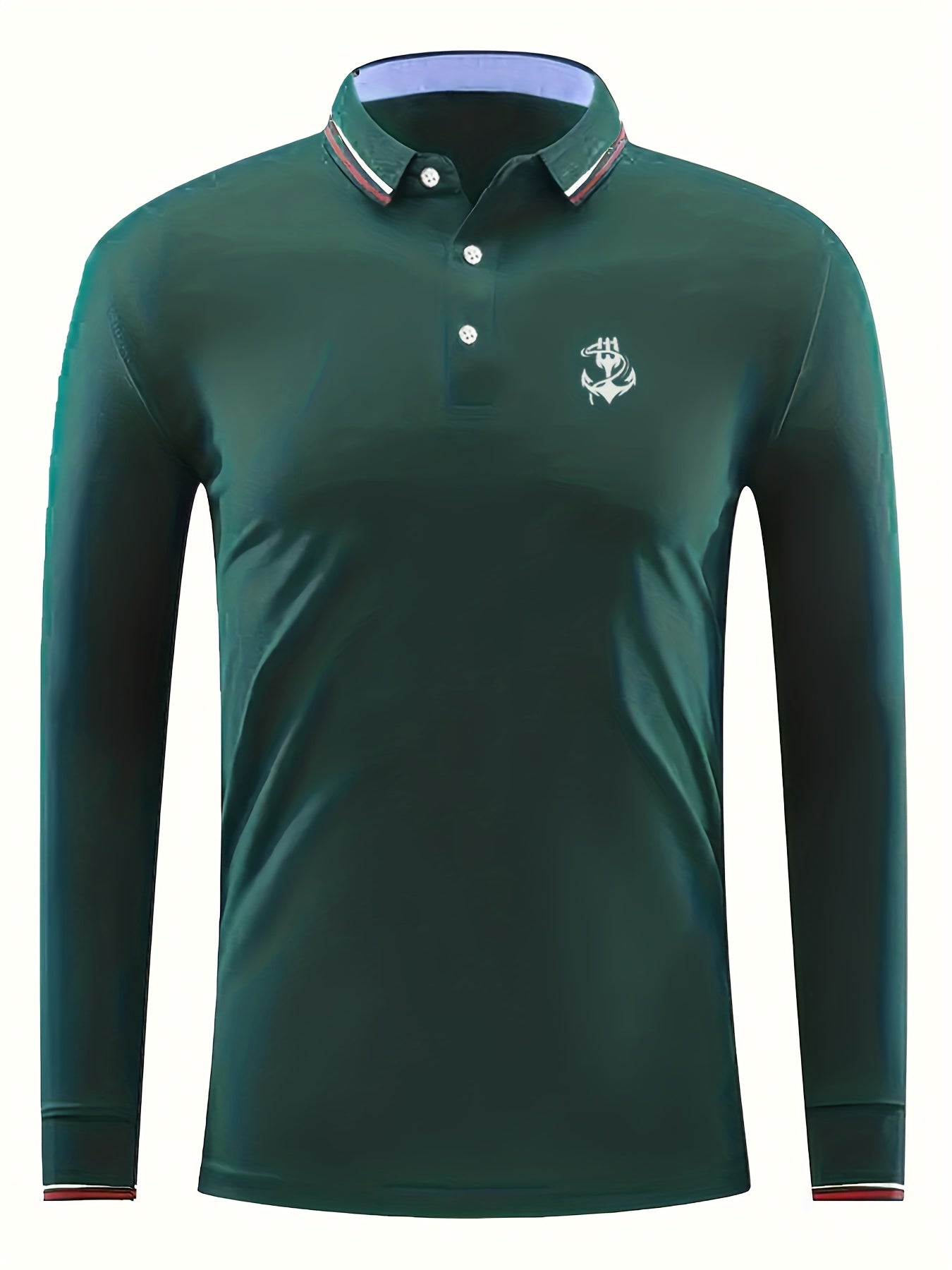 Anchor Print Men's Lightweight Long Sleeve Polo Shirt