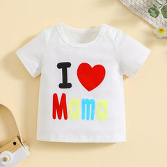 Baby's Tee I Love Mom Print T shirt Toddler Short Sleeve Pullover