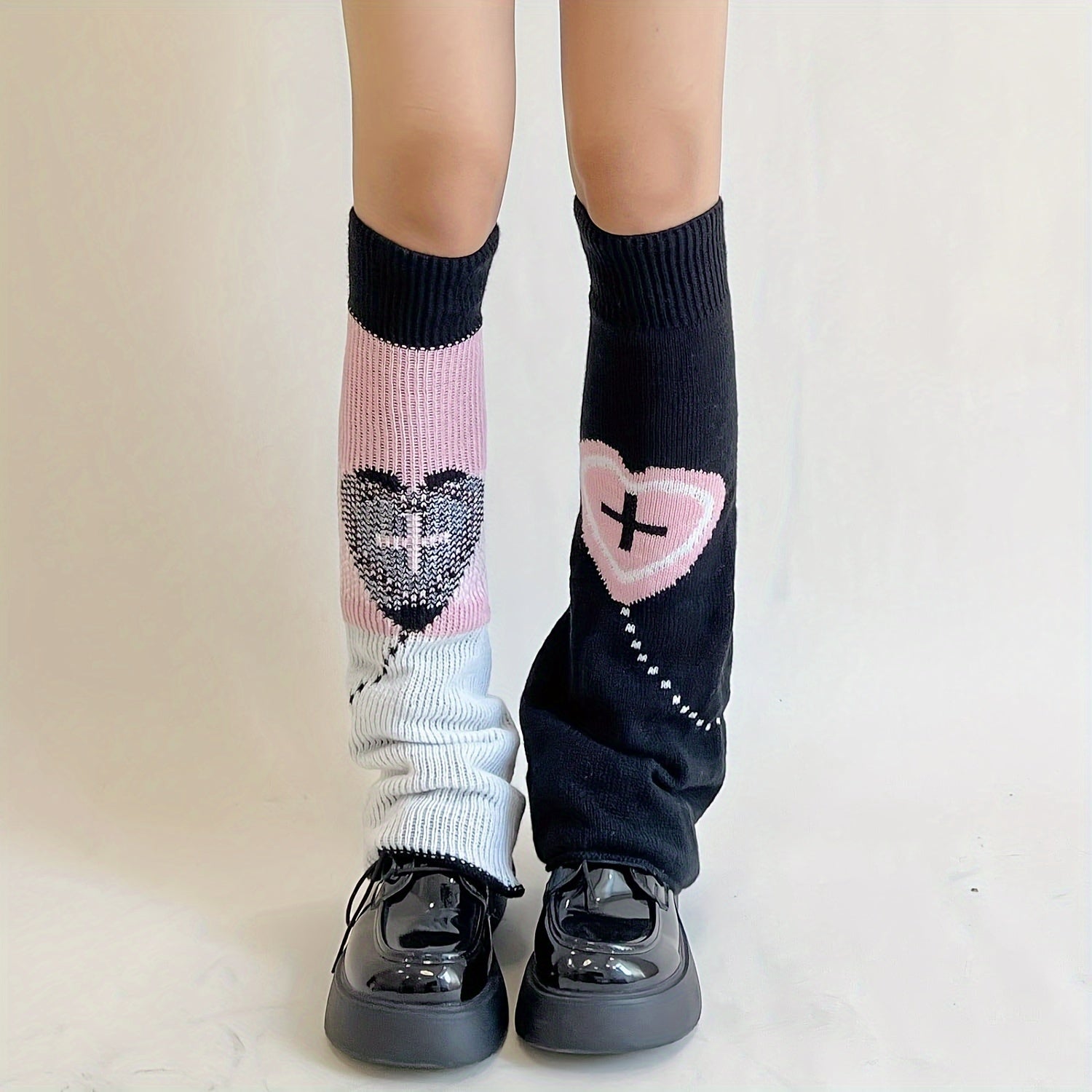 Y2K Heart Print Leg Warmers Knee High Socks Women's Stockings