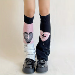Y2K Heart Print Leg Warmers Knee High Socks Women's Stockings