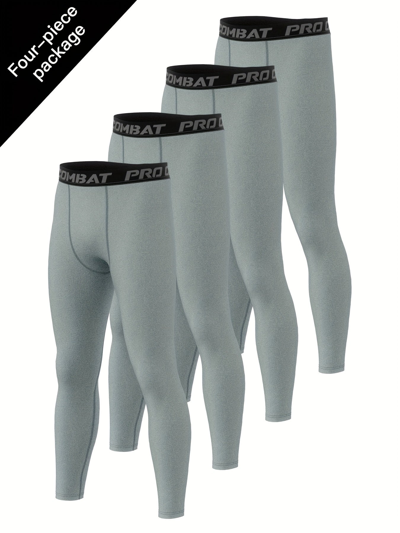 Men's 4pcs Solid Leggings Active Quick Dry Compression Pants