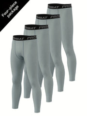 Men's 4pcs Solid Leggings Active Quick Dry Compression Pants