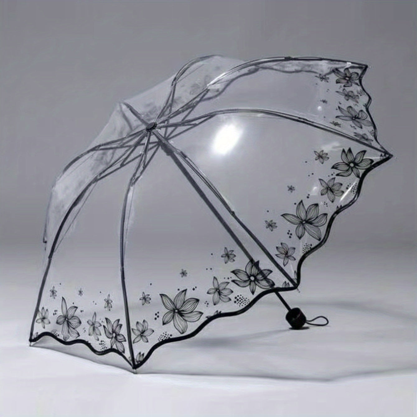 Wave Edge Retro Transparent Umbrella PVC Three Folding Arch