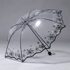 Wave Edge Retro Transparent Umbrella PVC Three Folding Arch